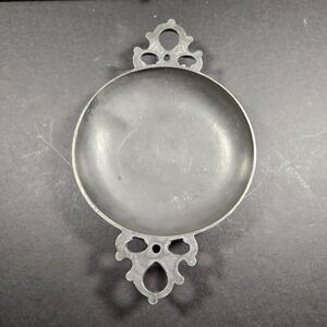 Vintage Pewter Porringer Bowl Gray Double Handle Hallmarked Trinket Dish 6.75in